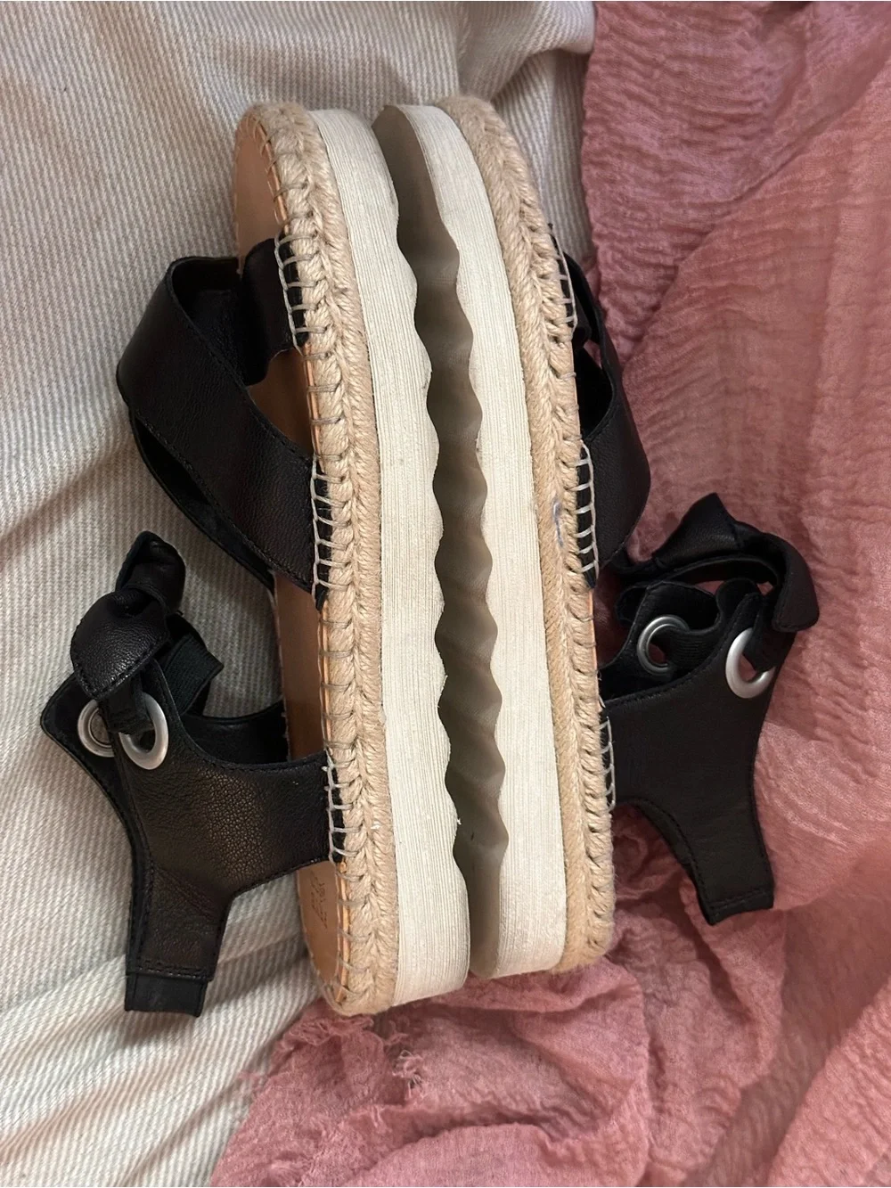Frye Black Espadrille Platform Sandals - Size 9